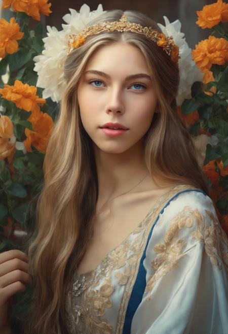 ds ultra detailed beautiful portrait painting of krystal_boyd in renaissance dress, by artgerm and wlop, hyperdetailed photorealism face, with flowers background, octane render, unreal engine 5, highly rendered, extreme detail, intricate, masterpiece, smooth, sharp focus, illustration, beeple, cinematic lighting<lora:krystal_boyd_sdxl_50:0.7>