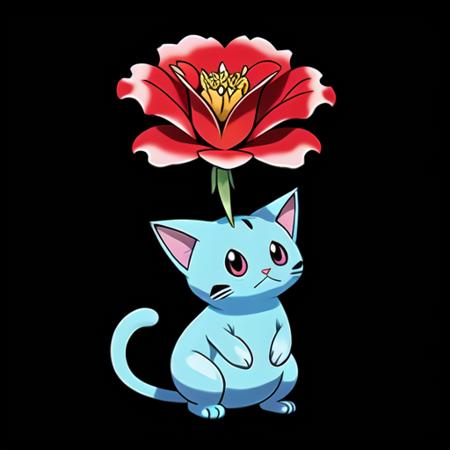 solo,Pokemon, cute, cat, flower, rose,monster, ,Pokemon, Black Background