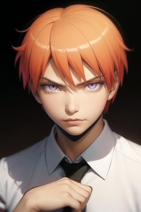 asano_gakushuu purple eyes orange hair school uniform white shirt necktie collared shirt