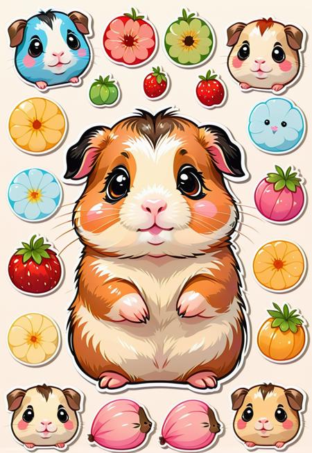 <lora:SDXLCutePets:1> cutepets, an adorable baby guinea pig sticker sheet, kawaii, high quality, digital art illustration, sticker art