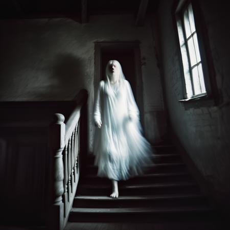 highly detailed candid photo of ghost:1.3,

transparent, ((blurry)), ((white hair)), walking, barefoot, veil, 

masterpiece, best quality:1.1, 

god rays:1.3, night:1.3, pitch black:1.2,
ultra photoreal, photorealistic:1.0, sharp focus:1.1, 
depth of field:1.1, 

50mm, style of Nathan Wirth, Hasselblad X1D II, Porta 160,
