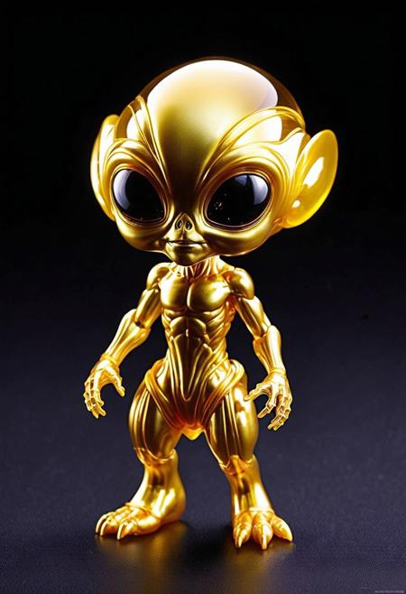 XCYP Art Toy,A little golden alien, japanese sofubi EVA Material) Artist Design Piece,Award-Winning Lens,Highly Detailed,Ultra High Resolution,32K UHD,Clear Focus,Best Quality,Masterpiece.,