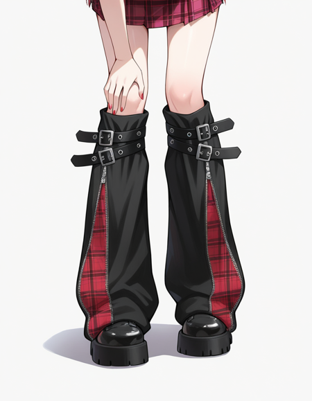 Leg warmers with belt, black and red plaid：ベルト付きレッグウォーマー・黒と赤のチェック v1.0