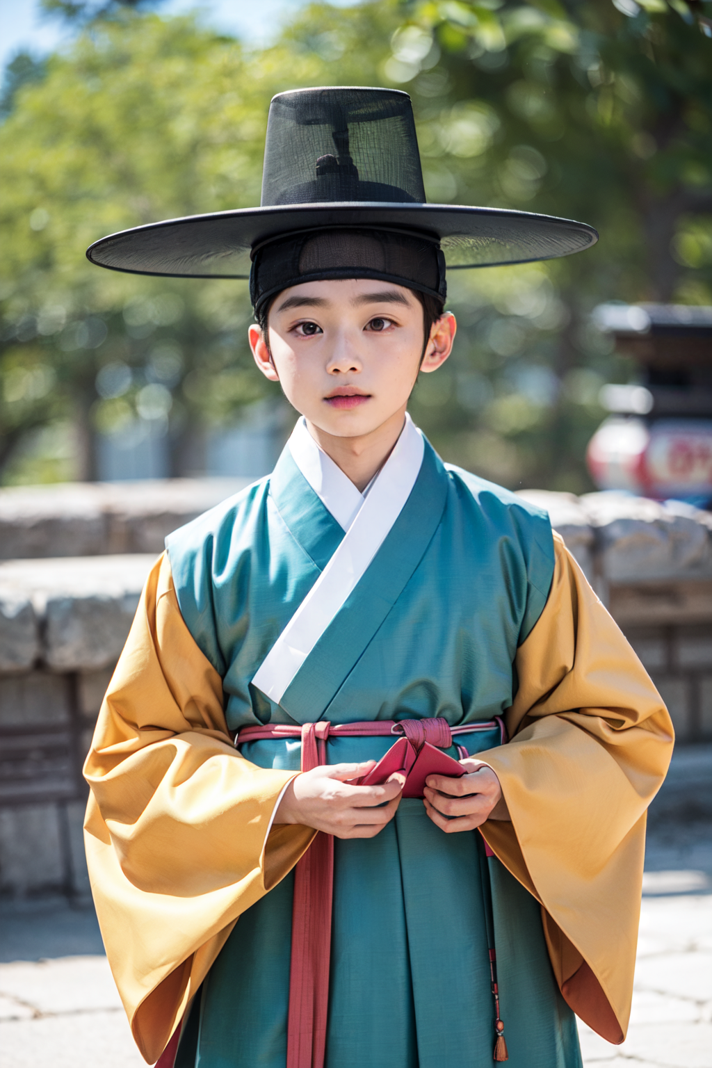 1boy, kid, aged down, hanbok, upper body, hat, korean, <lora:hanbok_m_v4-000002:0.6>