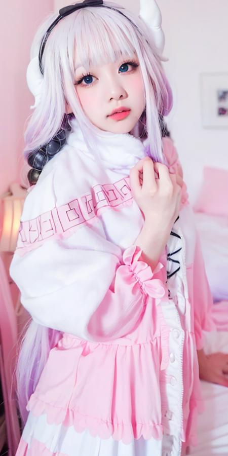 masterpiece, best quality,(8k, RAW photo, best quality, masterpiece:1.39), (realistic, photo-realistic:1.2), Kanna_Kamui, pink and white dress, white hair, gradient hair, bedroom background
<lora:Kanna_Kamui_Kobayashis_Dragon_Maid-13:0.79> <lora:rosBlackpink_v1:0.7>