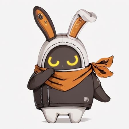 Eous, 1other, scarf, no humans, animal ears, rabbit ears, white background, orange scarf, solo, looking at viewer, simple background, yellow eyes, fake animal ears, glowing, upper body