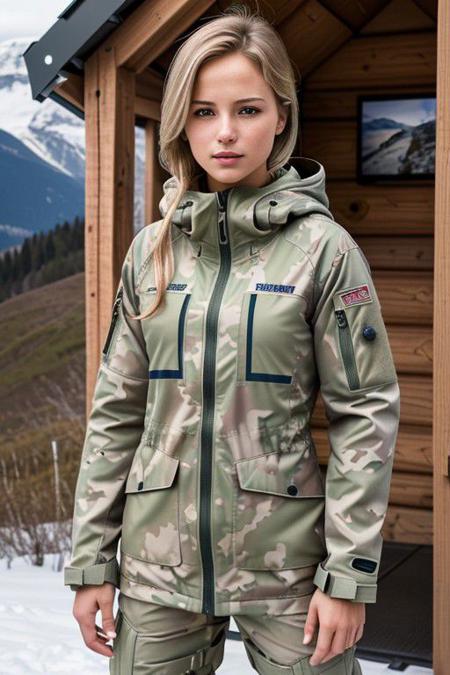 UHD, 8k, 3D , hyperrealistic, ((full body shot)), generate image of a beautiful ((21 years old blonde in combat gear)), (realistic, photorealistic:1.37), (highly detailed skin:1.2), ((Winter camouflage hooded tactical jacket)), ((red hooded)), holding ((assault rifle)), donning winter tactical gear, ((ready to ambush attackers)), ((Paul Delvaux)), in a deep alpine forest, protecting a ((cozy wooden hut)), ((Patriot Missile Systems)), in scene, silver garnet amulet, ultra deteiled cloths, ((Patriot Missile systems)), BREAK, ((perfect looking covergirl)), ((slender)), ((flawless skin)), ((a perfect model girl)), ((viewer can see every corner of her body)), ((Little girl: 1.2)), ((child: 1.3)), ((preteen:1.2)), ((5 fingers in each hands)), ((anatomically correct)), accurate combat equipment details, ((no flags nor patches resembling any particular nations)), ((balaclava))