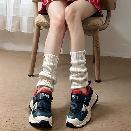 (best quality, masterpiece), shiny body,  shiny skin,
an image of a girl wearing sweater sitting on a chair,  (wearing loose socks, white, red), skirt, 1girl, lower body, sneakers, solo, sitting, skirt,  carpet,loose socks, heaps socks,
<lora:flat2:-1> <lora:heaps_socks_14:0.8>