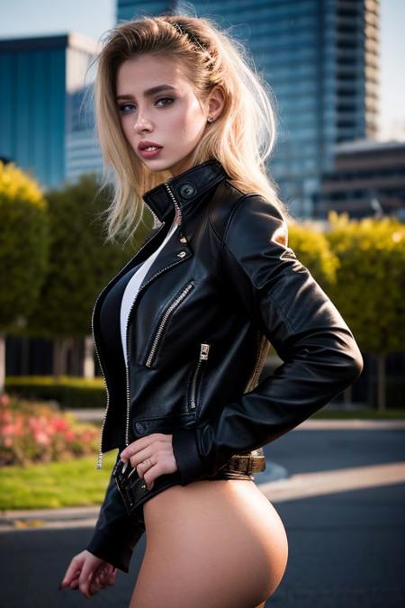 1girl 18yo, young blonde woman, wearing a black zip up leather jacket, t-shirt, realistic, analog photo, masterpiece, trending on artstation, urban landscape, profile, sexy pose,
TommyTatas