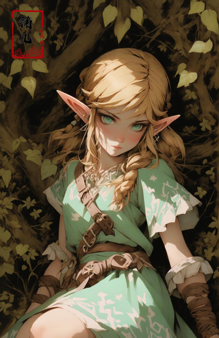 legend of zelda link between forest and ice, in the style of romantic illustrations, goblin academia, green and bronze, romantic manga, detailed costumes, post-painterly, dark cyan and beige
leafeye contactsitting
<lora:~Q?-X^\legend of zelda:0.8>