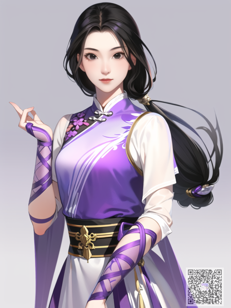 <lora:sowrd_and_fairy_linyueru_lora_v1.0:1> linyueru \(sword and fairy\), 1girl, solo, black eyes, detailed eyes, beautiful eyes, hair ornament, long hair, black hair, earrings, jewelry, medium breasts, purple dress, long sleeves, chinese clothes, purple clothes, purple footwear, upper body, lips