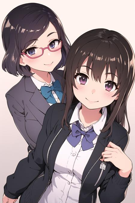 ((masterpiece)), (best quality), (detailed), (2 girls),library
AND ((masterpiece)), (best quality), (detailed), (2 girls),<lora:sno-12:0.35>,bow, bowtie,black jacket,black short hair,school uniform,glasses,smile
AND ((masterpiece)), (best quality), (detailed), (2 girls),<lora:sno-12:0.35>,bow, bowtie,black jacket,black long hair,school uniform,smile