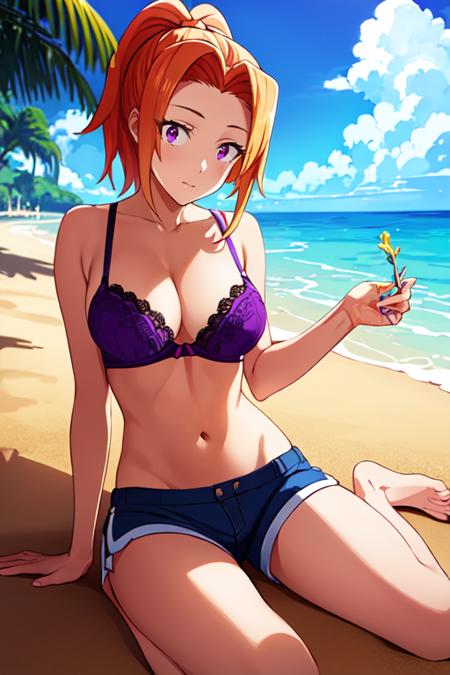 SachiTakamiyaR4 1girl, orange hair, purple eyes, ponytail