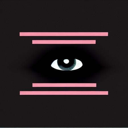 graphicart mystical eye illustration, bold with brutalism minimalistic spell symbols, black and white, threshold effect, minimalism brutalism, horizontal vertical, black background, white & pink