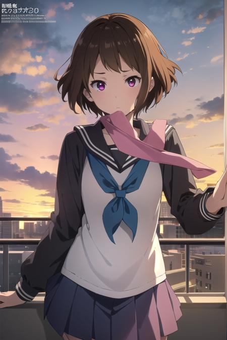 mayakaibara, <lora:mayaka ibara s1-lora-nochekaiser:1>,
mayaka ibara, short hair, brown hair, (pink eyes:1.3),
BREAK skirt, school uniform, serafuku, kamiyama high school uniform \(hyouka\), black skirt, long sleeves, black sailor collar, neckerchief, (blue neckerchief:1.5),
BREAK indoors, classroom,
BREAK looking at viewer, (cowboy shot:1.5),
BREAK <lyco:GoodHands-beta2:1>, (masterpiece:1.2), best quality, high resolution, unity 8k wallpaper, (illustration:0.8), (beautiful detailed eyes:1.6), extremely detailed face, perfect lighting, extremely detailed CG, (perfect hands, perfect anatomy),