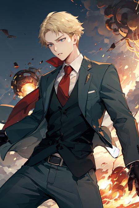 agent_twilight, masterpiece, best quality, (explosion), shooting, action, colorful, high contrast, shirt, jacket, gloves, necktie, pants, <lora:agent_twilight-v2-10:1>