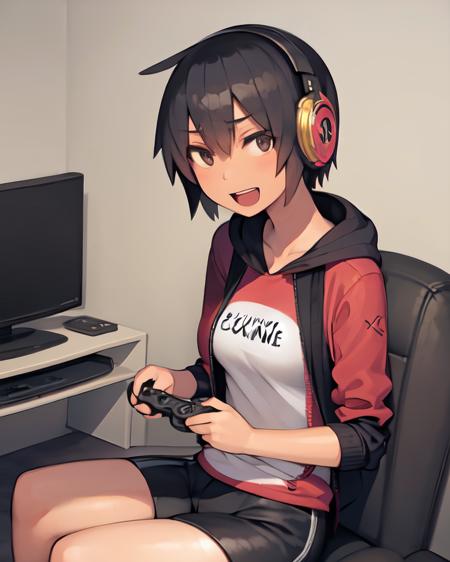 <lora:Lvi-NAI-LyCORIS-512px-LR-Merged:0.8>
1girl, solo, sitting, holding controller, playing vidya, tomboy, \:\D