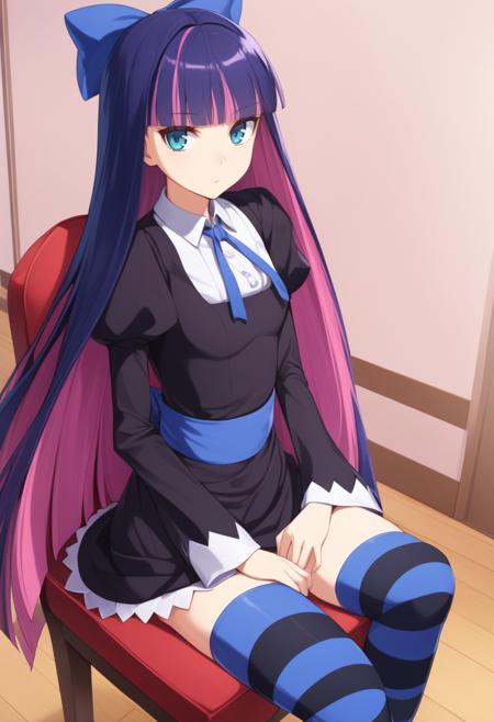 psgstocking, hair bow dress, long sleeves, juliet sleeves, striped thighhighs