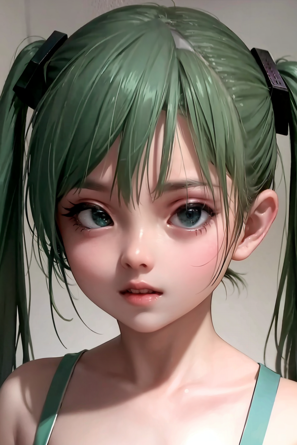 masterpiece, best quality, <lora:yc:0.6>, <lora:as109:0.6>,1girl,solo,close-up,green hair, long hair,twintails, hatsune mi...