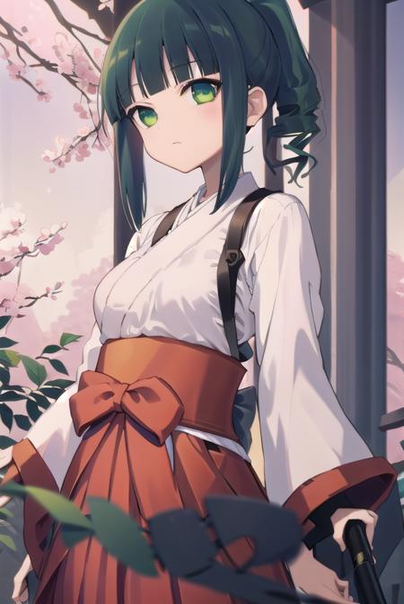 harutakimi, <lora:harutakimitest:1>, haru takimi, bangs, (green eyes:1.5), ponytail, green hair, blunt bangs, (medium breast:1.2)
BREAK skirt, japanese clothes, hakama, hakama skirt, miko, red hakama,
BREAK looking at viewer,
BREAK outdoors, shrine,
BREAK <lora:GoodHands-vanilla:1>, (masterpiece:1.2), best quality, high resolution, unity 8k wallpaper, (illustration:0.8), (beautiful detailed eyes:1.6), extremely detailed face, perfect lighting, extremely detailed CG, (perfect hands, perfect anatomy),