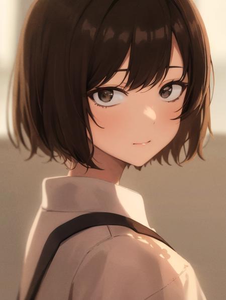 <lora:sanpaku-eye:1.2>,sanpaku,1girl, looking at viewer, black eyes, brown hair, school uniform,