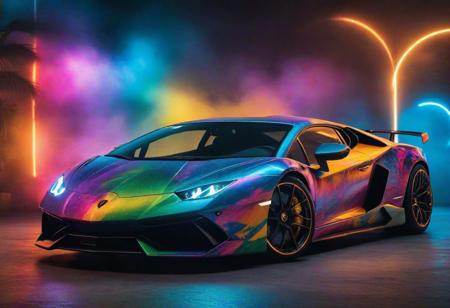 Imagine a striking scene: a bold car, inspired by the Lamborghini style, adorned with colorful lights against a hyper-colorful backdrop. This amazing wallpaper, available in 8K, boasts highly detailed elements that bring the supercar to life. =>= The Lamborghini-inspired design, with its high contrast and vibrant hues, creates a visually stunning screensaver. Whether you're looking for a mobile wallpaper, HD phone wallpaper, or a 4K wallpaper, this scene promises to be an eye-catching and immersive experience. =%='(