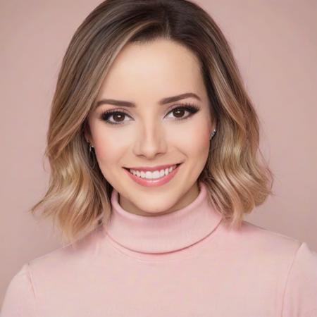 hoto of s4ndyjr, smiling, pink turtleneck blouse, white background