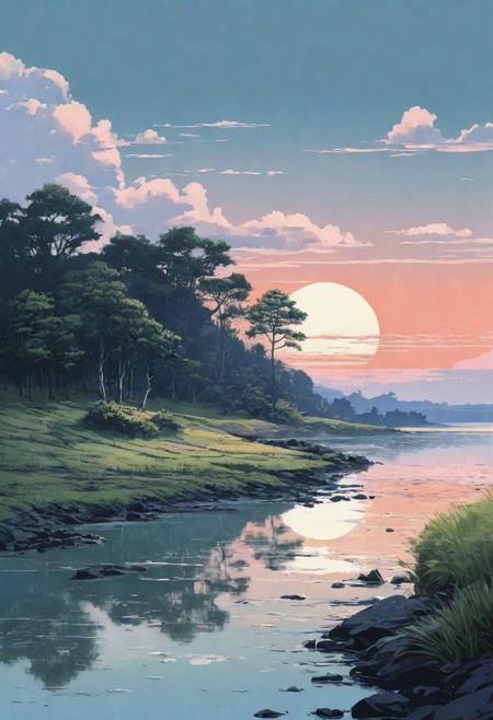 landscape, lo-fi style, epic, different bioms, horizon, different colours palette, pale colors, muted colors, vector, intricate details, highly detailed, soft, acryl, ink painting, strokes, blots, style of makoto shinkai
