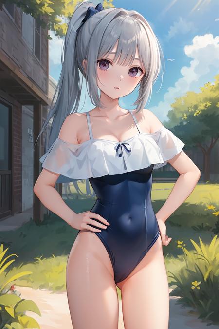 frilled swimsuit blue one-piece swimsuit