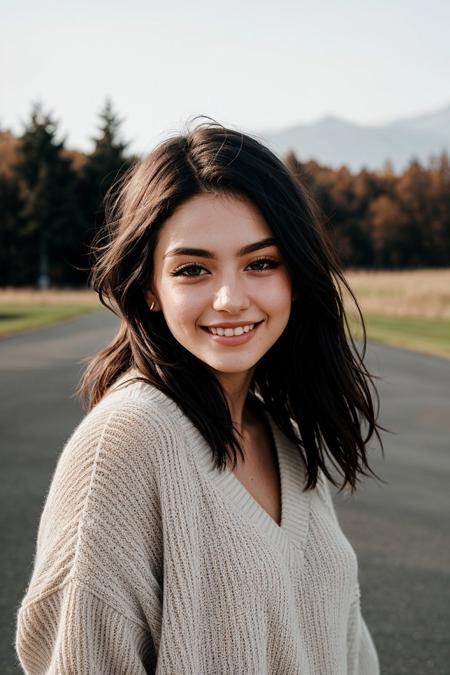 edgy pinterest woman, 20 years old, wearing a oversized sweater, happy, dimples, natural look, sunny, soft lighting, emotional, grainy, Ultra-Crisp Imagery, Razor-Sharp Focus, sharp focus on subject