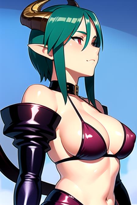 Carrera_VIPER Carrera_VIPER, short hair, green hair, red eyes, devil-horn, devil-tail, 