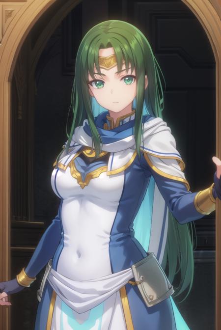 marisamarilis, <lora:maris amarilis-lora-nochekaiser:1>,
maris amarilis, long hair, (green eyes:1.5), green hair, circlet,
BREAK gloves, fingerless gloves, dress, white dress, capelet, cape, scarf, white scarf, long sleeves,
BREAK indoors, castle,
BREAK looking at viewer, (cowboy shot:1.5),
BREAK <lyco:GoodHands-beta2:1>, (masterpiece:1.2), best quality, high resolution, unity 8k wallpaper, (illustration:0.8), (beautiful detailed eyes:1.6), extremely detailed face, perfect lighting, extremely detailed CG, (perfect hands, perfect anatomy),