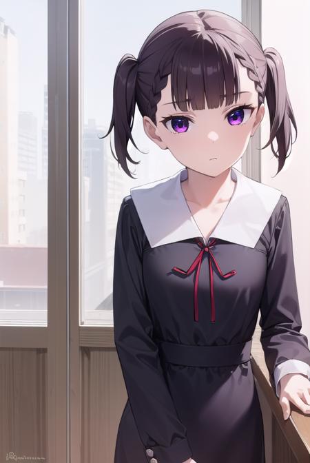 makishijou, <lora:makishijou-lora-nochekaiser:1>,
maki shijou, bangs, blunt bangs, (purple eyes:1.1), twintails, two side up, braid, short twintails,
BREAK long sleeves, dress, ribbon, school uniform, black dress, red ribbon, neck ribbon, collared dress, shuuchiin academy school uniform,
BREAK outdoors,
BREAK looking at viewer, (cowboy shot:1.5),
BREAK <lyco:GoodHands-beta2:1>, (masterpiece:1.2), best quality, high resolution, unity 8k wallpaper, (illustration:0.8), (beautiful detailed eyes:1.6), extremely detailed face, perfect lighting, extremely detailed CG, (perfect hands, perfect anatomy),