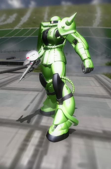 green robot,mecha, 
Standing on a road,
Green_outfit,helmet,armors, shoulder_armors, armored boots, military,black gloves, 
<lora:MS_06F_Zaku_II-KK77-V1:0.85>,with a pink eyeball in the center of his head, 
NSFW,official art,extremely detailed CG unity 8k wallpaper, perfect lighting,Colorful, Bright_Front_face_Lighting,
 (masterpiece:1.0),(best_quality:1.0), ultra high res,4K,ultra-detailed, photography, 8K,
 HDR, highres, absurdres:1.2, Kodak portra 400, film grain, blurry background, bokeh:1.2, lens flare, (vibrant_color:1.2)