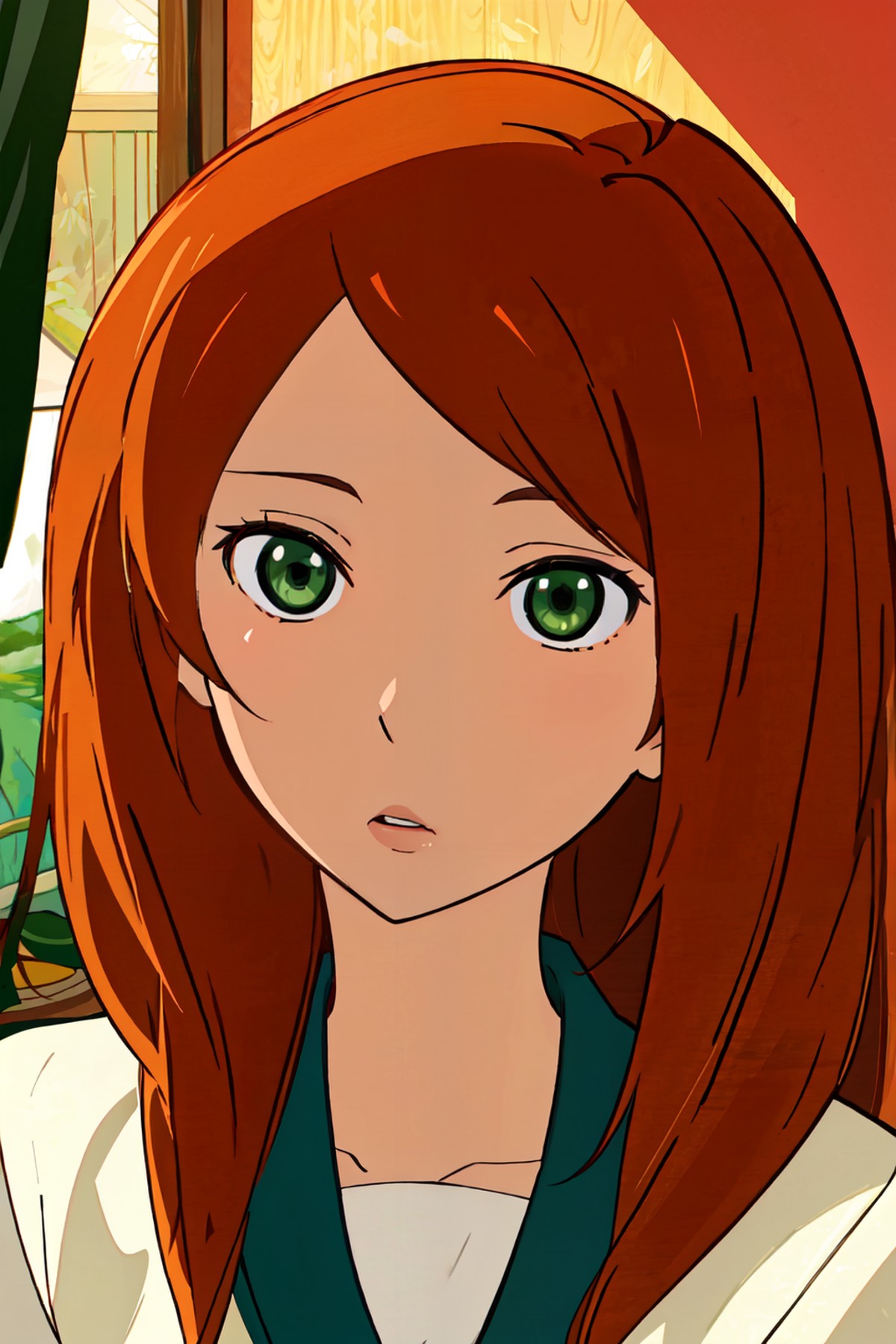 hyouka <lora:hyouka_offset:0.7>, beautiful ,masterpiece, best quality, 1girl, beautiful green eyes, long hair, orange hair...