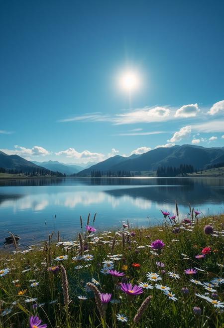 masterpiece, best quality, ultra-detailed, realistic, 8k, RAW photo, award winning realistic scenery photography, perfect shadow, perfect natural lighting, rich colors, perfect composition, perfect colors, perfect complexion, perfect intricate detailed, lakes, surreal, lifelike, real life scenery photo, top quality, trending on artstation, meadows, glitter, moonlight, Crystal landscape, Crystal flowers, Crystal fantastic, out-of-this-world scenery, perfect reflection on water, depth of field,