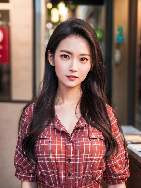 cyq, 1girl, solo, brown hair, long hair, realistic, blurry, brown eyes, blurry background, lips, plaid shirt, red shirt, ulzzang-6500v1.1, (original: 1.2), (realistic: 1.3) , beautiful girl with beautiful details, extremely detailed eyes and face, eyes with beautiful details, absurd, incredibly absurd, huge file size, ultra detail, high resolution, ultra detailed, best quality, masterpiece, illustration, ultra detailed and beautiful, ultra detailed, CG, unity, 8k wallpaper, amazing, fine Detail, masterpiece, top quality, official art, extremely detailed CG unity 8k wallpaper, cinematic lighting, (perfect shiny skin:0.6), slim and smooth lines, (floating) <lora:Chenyuqi_v1:0.8>