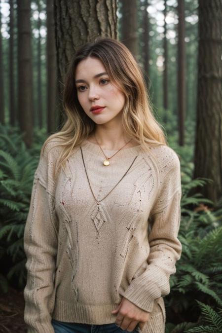 medieval style, one girl, solo, blonde hair, long wavy hair, beautiful face, freckle, medium breasts, saggy breasts, cleavage, pendant, plain yet sexy casual wear, looking at viewer, outdoor, forest, bokeh, film grain, epiCPhoto, sexy, perfect, <lora:pytorch_lora_weights:0.5>, <lora:breastsizeslideroffset:0.2>, <lora:picxer_real:0.7>, <lora:InstantPhotoX3:0.4>, <lora:more_details:0.6>