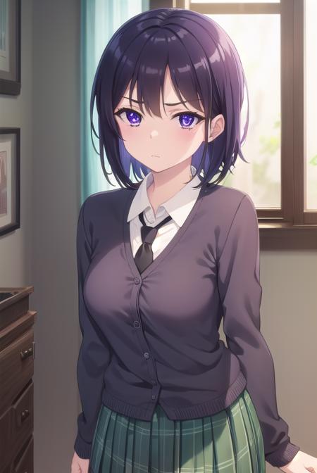 yozoramikazuki, <lora:yozora mikazuki s2-lora-nochekaiser:1>,
yozora mikazuki, short hair, black hair, (purple eyes:1.1), angry, frown,
BREAK shirt, school uniform, necktie, cardigan, black necktie, skirt, green skirt, pleated skirt,
BREAK indoors, classroom,
BREAK looking at viewer, (cowboy shot:1.5),
BREAK <lyco:GoodHands-beta2:1>, (masterpiece:1.2), best quality, high resolution, unity 8k wallpaper, (illustration:0.8), (beautiful detailed eyes:1.6), extremely detailed face, perfect lighting, extremely detailed CG, (perfect hands, perfect anatomy),