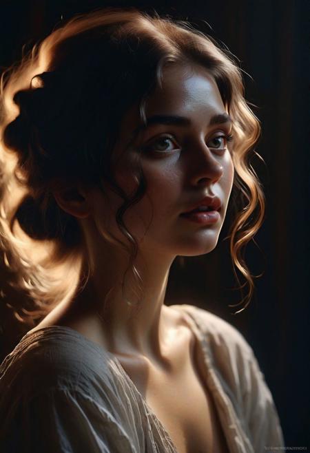 high quality, 8K Ultra HD, hyper-realistic portrait of a captivating woman, The woman is portrayed in a moonlit setting, her features bathed in a soft, diffused glow that accentuates the delicate nuances of her expression. The artist, drawing from Sargent's precision, captures every subtle contour of her face, the intricacies of her gaze, and the cascading strands of her hair, In this mysterious ambiance, the artist employs da Vinci's mastery of shadow and light, creating an alluring interplay that accentuates the enigmatic aura surrounding the woman, Shadows dance across her features, enhancing the depth of her gaze and adding a touch of secrecy to the composition, by yukisakura, highly detailed,