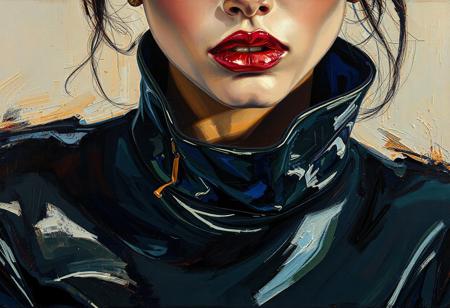 breathtaking alla prima oil painting, abstract model in latex shiny outfit  avant-garde, close up, alla prima style, oil on linen, painterly oil on canvas, painterly style, exquisite composition and lighting, modern painterly masterpiece, by alexi zaitsev, award-winning painterly alla prima oil painting.
Overall, it's an absolute world-class masterpiece oil painting. It's an aesthetically pleasing oil painting with impeccable attention to detail and impressive composition.