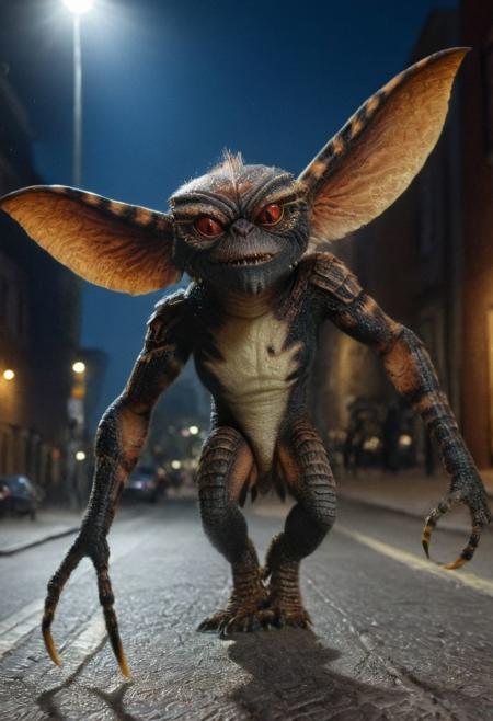 Xgremlinx,(xspiderx:1.3),middle body of spider, middle body gremlin, spider gremlin, amazing quality, masterpiece, best quality, hyper detailed, ultra detailed, UHD, perfect anatomy, portrait, hyper-realism, majestic, awesome, inspiring, - portrait in night city street ,  cinematic composition, soft shadows, national geographic style,