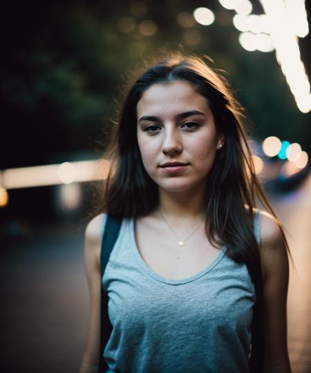 polaroid photo, high quality, night photo,portrait photo of 22 y.o european woman, wearing casual clothes, bokeh, motion blur