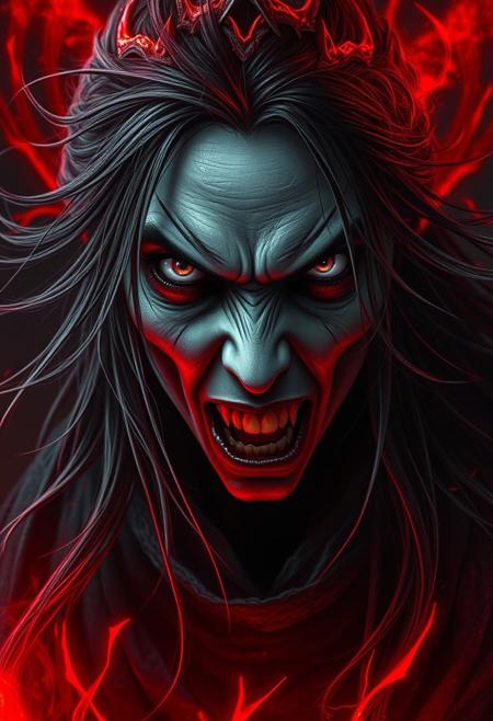 terrifying witch, (dark sorceress:1.3), menacing expression, haunting gaze, glowing red aura, windblown hair, realistic portrait, (dramatic lighting:1.2), sharp facial features, dark atmosphere, (masterpiece, high quality, ultra-realistic:1.4), ominous background, epic fantasy art, cinematic