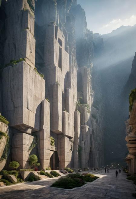 (POV view , DOF, first people view from the entrance, low angle shot:1.4),
(Ancient civilization, Alien Prometheus movie scene, dune movie scene:1.5), (The colonial city of the future, in the mist-filled Grand Canyon, on an unknown Earth-like planet, 2 moon on sky, Spaceship flight connects colonies, waterfulls:1.3), (Machu Picchu, a mountain settlement, incredibly spectacular:1.2), (Mario Botta:1.3), (avant-garde, future, reality, science fiction, photorealistic), (modern architecture:1.2), White limestone with black granite, fountain, waterfall, landmark, square, path, narrow street,
(Large Files, Ultra Realistic, 8K, 16k, FHD, HD, VFX, Perfect, Photography, composition, Architecture Sales Photography, Architecture Competition, Ultra High Resolution, Cinematography, High Resolution Image:1.1), (dramatic lighting, direct sunlight, ray tracing, clear shadow:1.2),  (real landscape:1.1), (blurred background:1.0), (urban background, more_details) ,
extremely detailed, hillscastel, <stardeaf-cold-arc>, great lighting, clear, Neo Classic