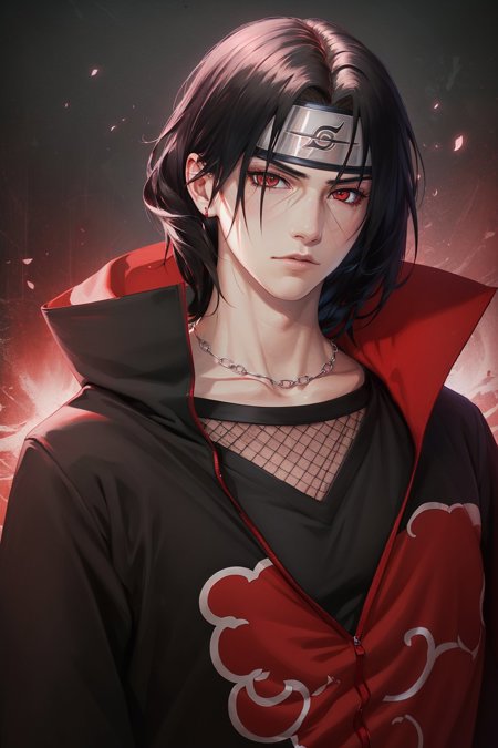 uchiha itachi long hair forehead protector ninja cloak high collar jewelry necklace