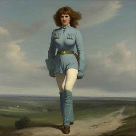 full-length full-body 19th century oil painting of (ncpp with srhh hairstyle wearing bmcc outfit:1.3)