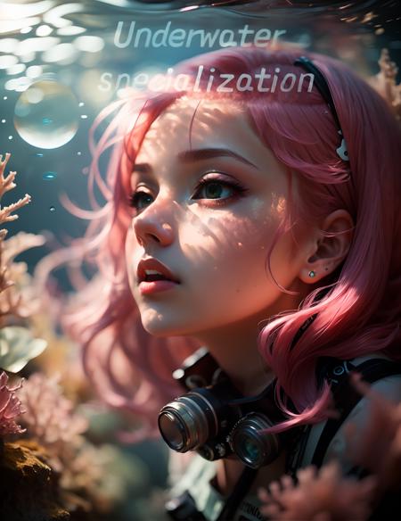 bestquality,masterpiece,underwater,1girl,(closeup),camera,pinkhair,engine,transparentdivingmask,<lora:MJ水底特化:0.8>