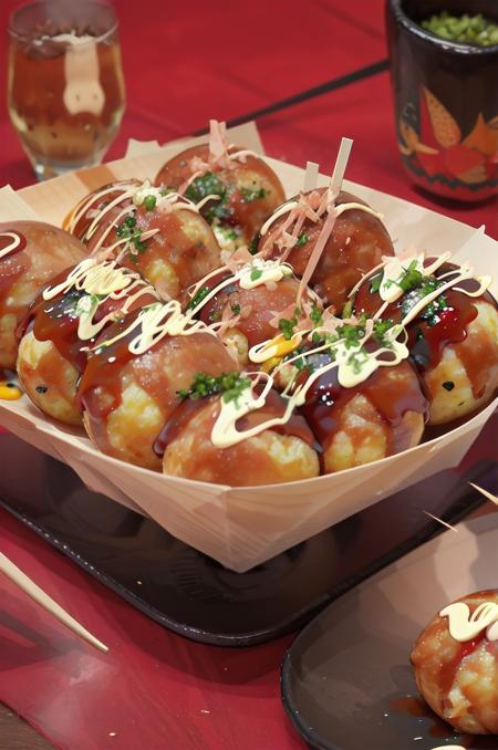 takoyaki, realistic, food focus, food, still life, plate