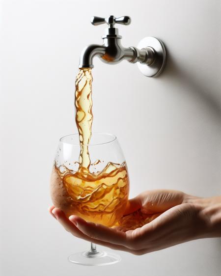 <lora:served_from_sink_faucet_v1:0.7>, white background, food, water, cup, chalice, food focus, what, still life, sink, faucet, no humans, drinking glass, reflection, soda